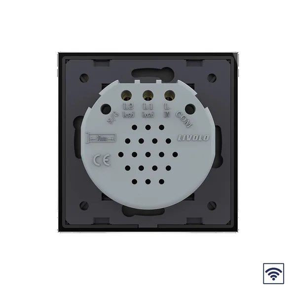 Сенсорный радиоуправляемый выключатель Quadro 2 клавиши 1 пост Черный Livolo — фото 4