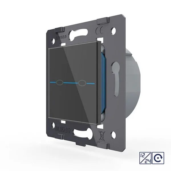 Двухклавишная сенсорная кнопка Quadro 12/24В, цвет черный (механизм) Livolo