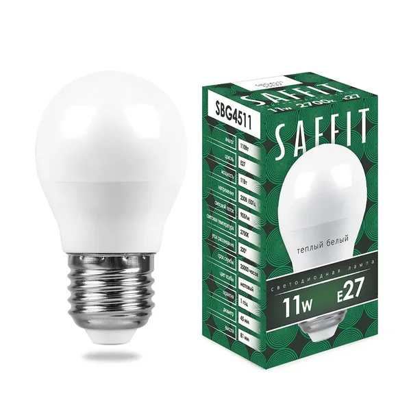 Лампа светодиодная SAFFIT SBG4511 Шарик E27 11W 2700K Feron