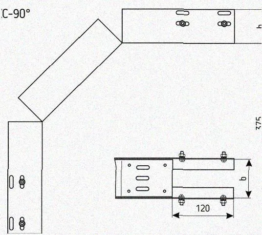 Лоток перфорированный КС 300х100-90 У3 для поворота трассы вниз на 90, окрашенный, S1,5 Курганский ЗЭМИ — фото 3