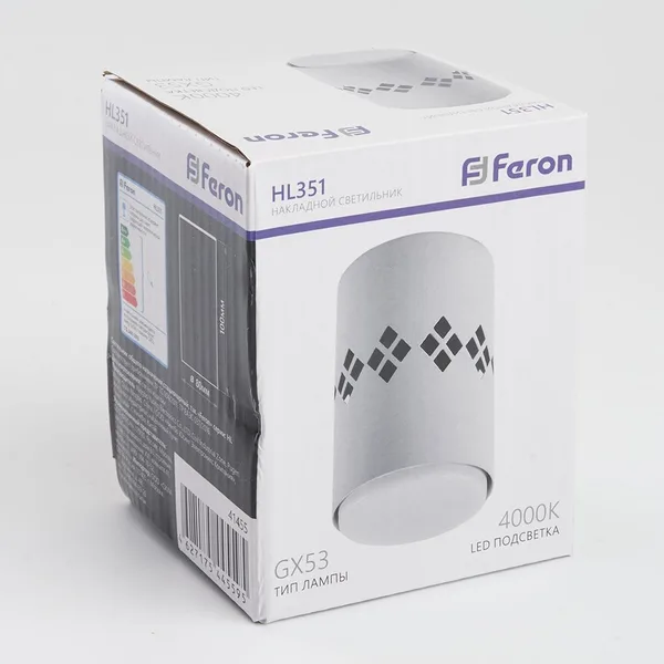 Светильник потолочный Feron HL351 12W, 230V, GX53 и подсветка 1W, 4000K, белый — фото 3