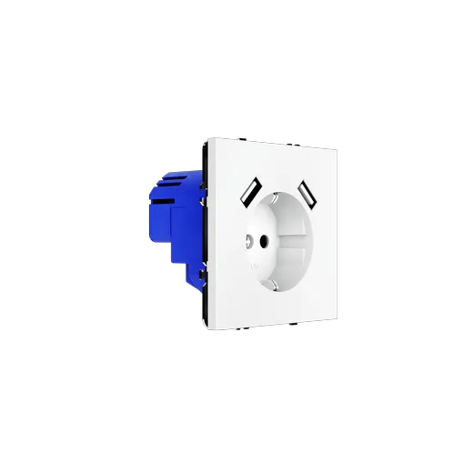 Розетка встраиваемая Voltum S70 с заземлением и защитными шторками, 16А, с USB, A+A, (белый матовый) — фото 20