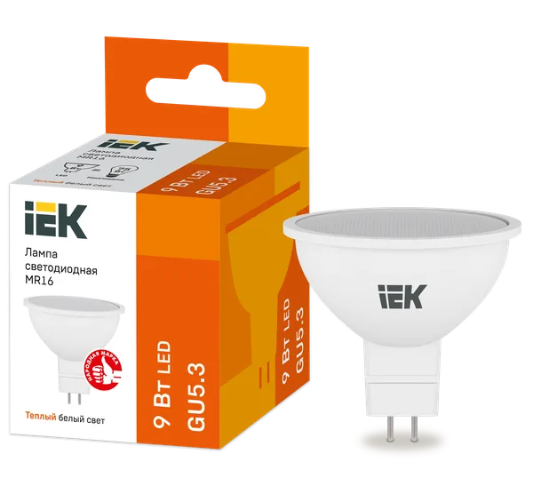 Лампа светодиодная MR16 софит 9Вт 230В 3000К GU5.3 IEK