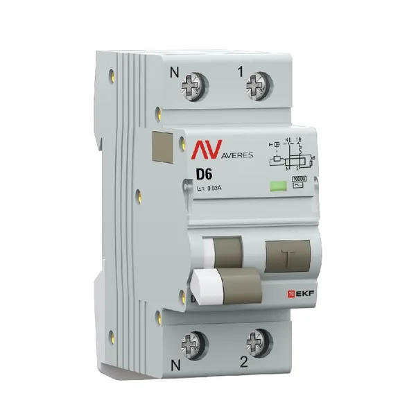 Дифференциальный автомат DVA-10 1P+N 6А (D) 30мА (AC) 10кА AVERES EKF