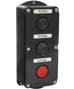 Пост управления ПКЕ 222-3 У2, 10А, 660В, 3 элемента, чёрный и красный цилиндр, накладной, IP54 Электротехник