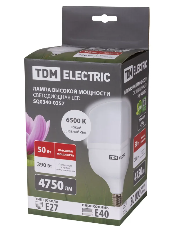 Лампа светодиодная T 50 Вт, 230 В, 6500 К, E27 (140x225 мм) TDM — фото 6