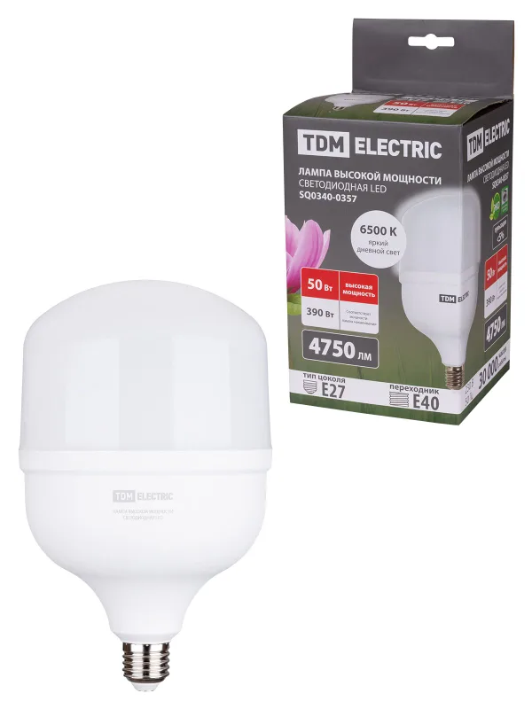 Лампа светодиодная T 50 Вт, 230 В, 6500 К, E27 (140x225 мм) TDM — фото 2