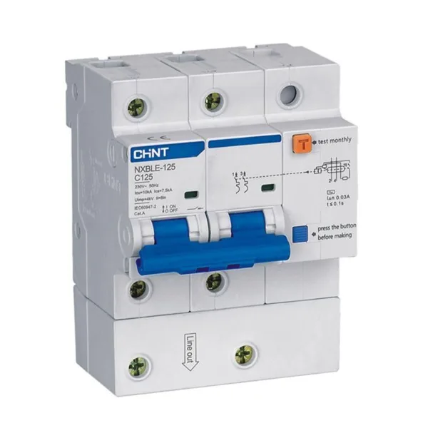 Дифференциальный автоматический выключатель NXBLE-125 1П+N 125А, х-ка С 100мА, электронный тип АС, х-ка С, 10кА CHINT