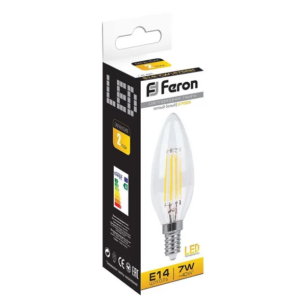 Лампа светодиодная Feron LB-66 Свеча прозрачн. E14 7W 2700K — фото 3