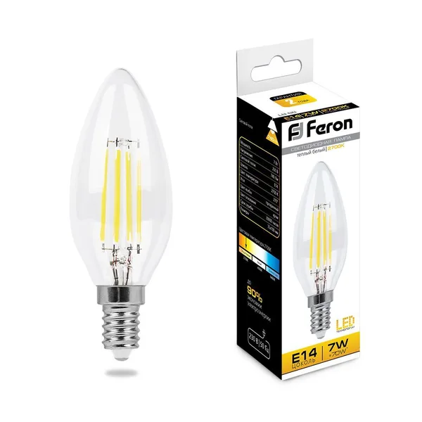 Лампа светодиодная Feron LB-66 Свеча прозрачн. E14 7W 2700K — фото 2