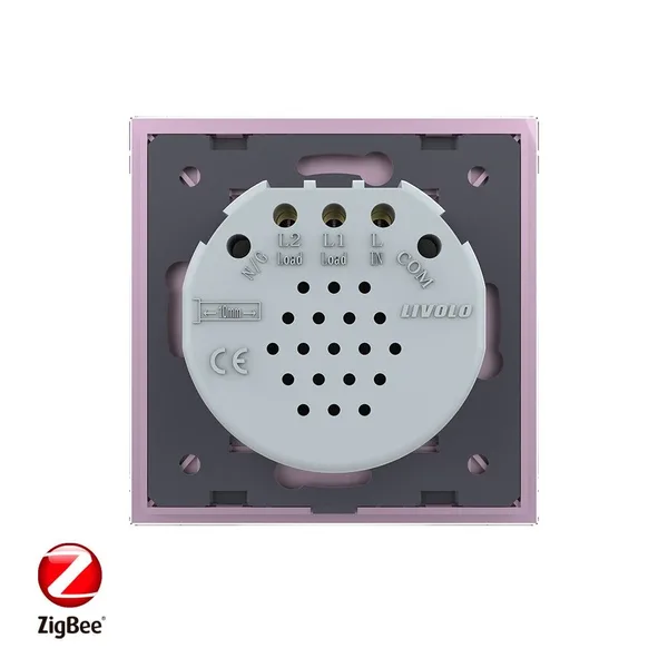 Сенсорный выключатель ZigBee (Wi-Fi) 2 клавиши 1 пост Розовый Livolo — фото 4