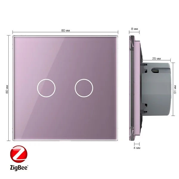 Сенсорный выключатель ZigBee (Wi-Fi) 2 клавиши 1 пост Розовый Livolo — фото 5