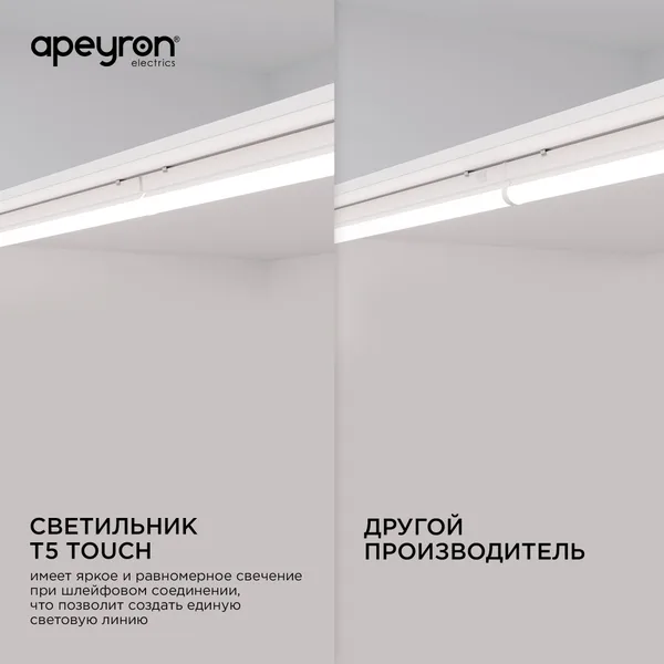 30-05 Светильник светодиодный, линейный, TOUCH сенсор, аналог Т5, 14Вт, 230В/50Гц, 1190лм, 4000К, IP20, белый, 870х23х35мм, поликарбонат Apeyron — фото 8