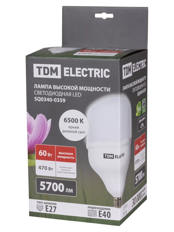 Лампа светодиодная T 60 Вт, 230 В, 6500 К, E27 (160x268 мм) TDM — фото 6