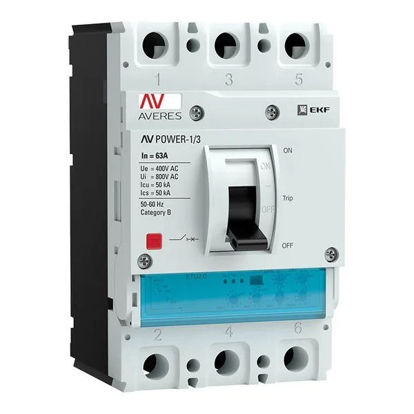 Выключатель автоматический AV POWER-1/3 3Р 63А 50kA ETU2,0 AVERES EKF