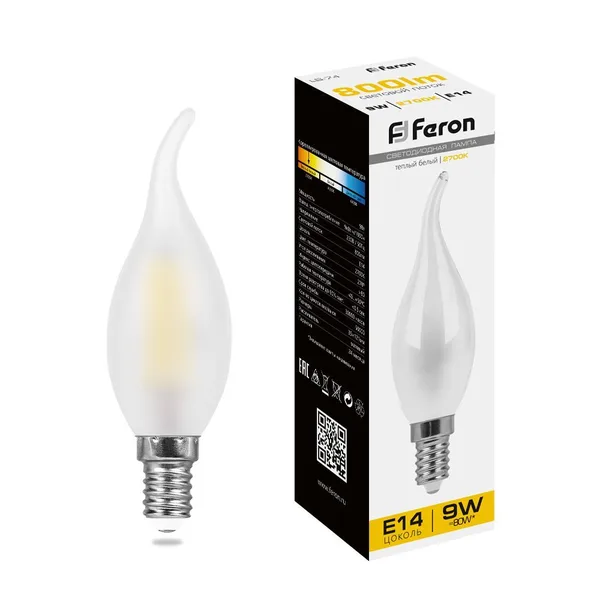 Лампа светодиодная Feron LB-74 Свеча на ветру матовая E14 9W 2700K