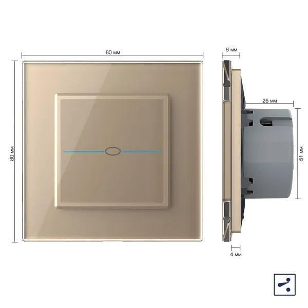Сенсорный проходной выключатель Quadro 1 клавиша 1 пост Золотой Livolo — фото 5