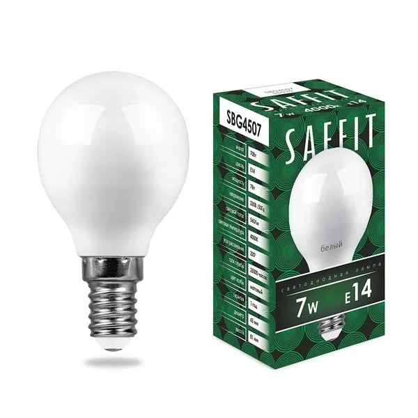 Лампа светодиодная SAFFIT SBG4507 Шарик E14 7W 4000K Feron