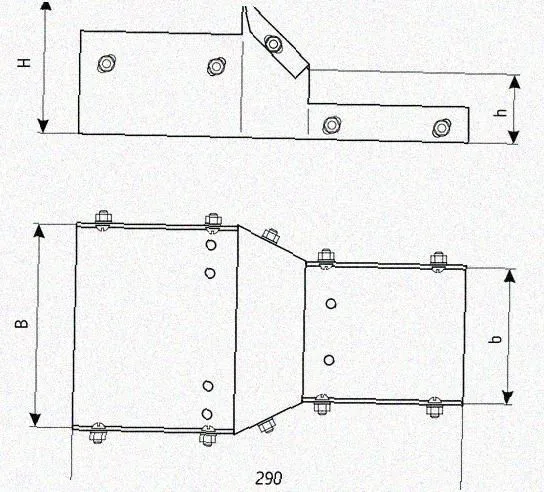 Лоток переходной замковый ЛПЗ 100х50-50х50 УТ1,5, оцинкованный лист, S1,5 Курганский ЗЭМИ — фото 3