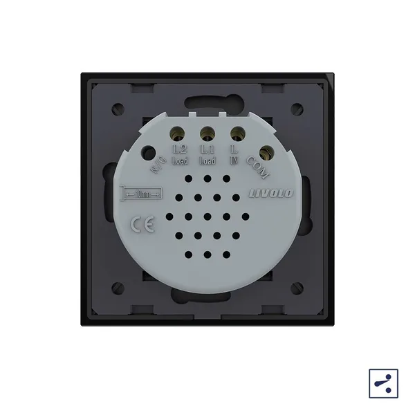 Сенсорный проходной выключатель Quadro 2 клавиши 1 пост Черный Livolo — фото 4