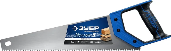 Ножовка по дереву (пила) "МОЛНИЯ-5" 400 мм, 5 TPI, прямой крупный зуб, быстрый рез поперек волокон, для крупных и средних заготовок, ЗУБР — фото 7