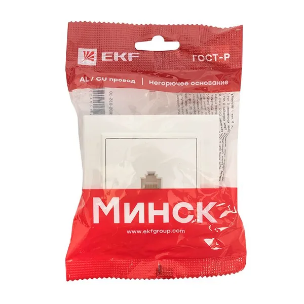 Минск Розетка RJ-45 1-местная СП белая EKF — фото 3