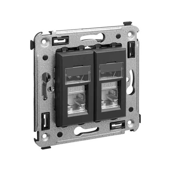 Компьютерная розетка RJ-45 в стену, кат.5e двойная экранированная,"Avanti", "Черный матовый" DKC — фото 2