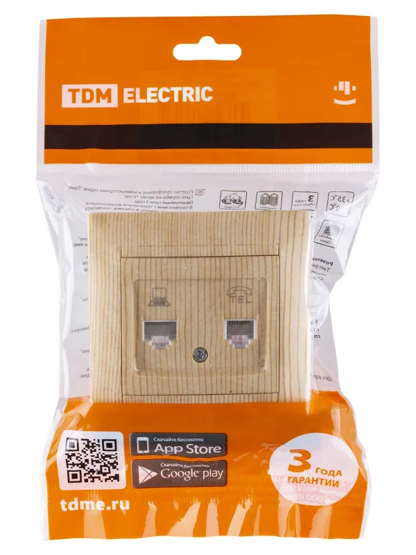 Розетка телефонная RJ11 + компьютерная RJ45 сосна "Лама" TDM — фото 5