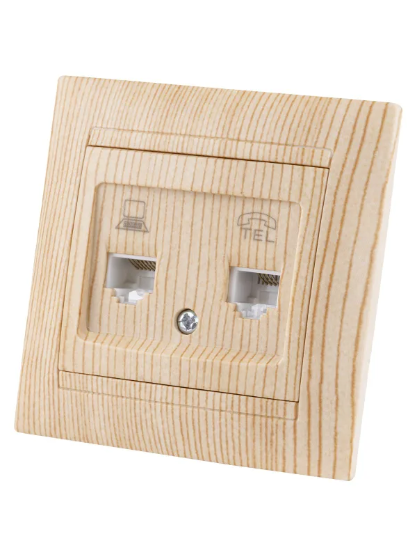 Розетка телефонная RJ11 + компьютерная RJ45 сосна "Лама" TDM — фото 2