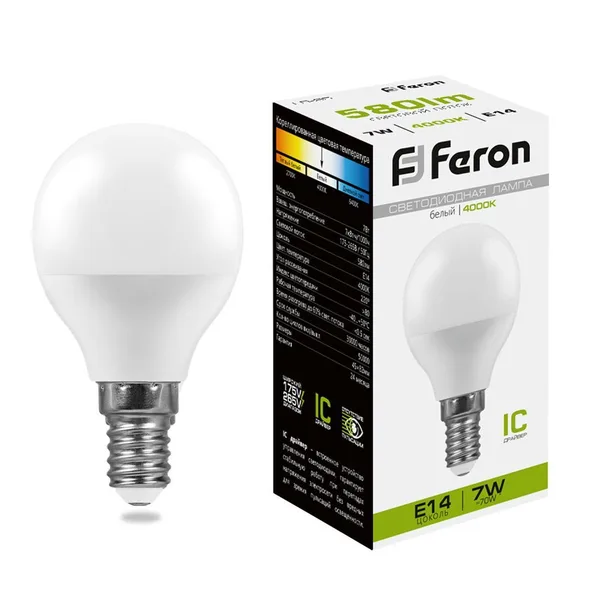 Лампа светодиодная Feron LB-95 Шарик E14 7W 4000K — фото 2