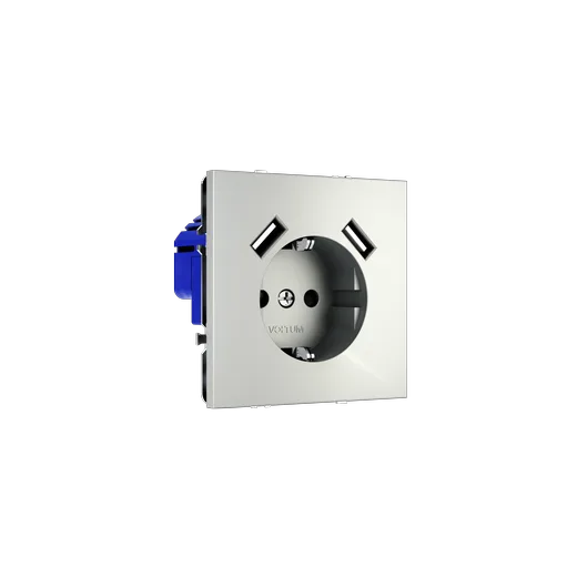 Розетка встраиваемая Voltum S70 с заземлением и защитными шторками, 16А, с USB, A+A, (сталь) — фото 19
