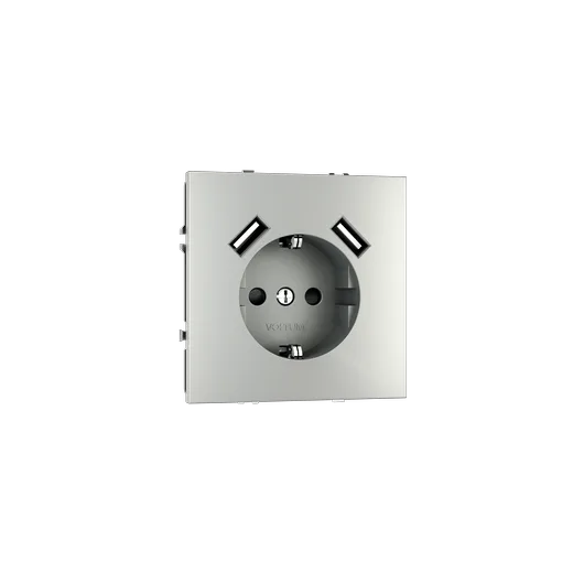 Розетка встраиваемая Voltum S70 с заземлением и защитными шторками, 16А, с USB, A+A, (сталь) — фото 13