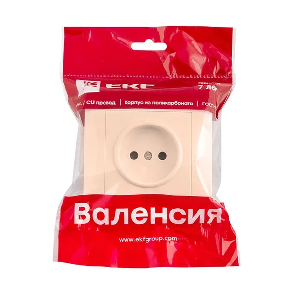Валенсия Розетка 1-местная б/з 10А кремовая с защ, штор, EKF — фото 2