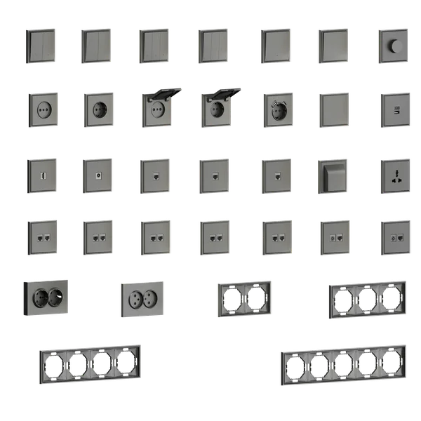 Donel S08 матовый титан накладка для розетки Schuko с зарядным устройством USB A+C, со шторками 16A 250 В~,серия DB — фото 2