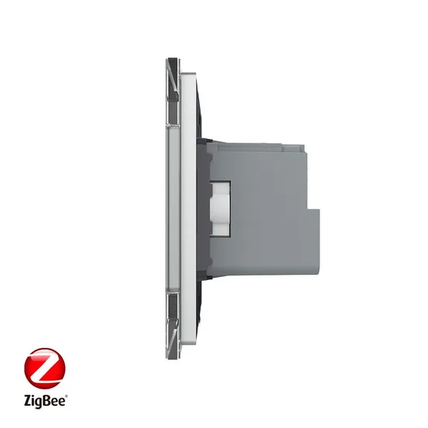 Розетка электрическая ZigBee (Wi-Fi) с заземлением защитными шторками 16A 1 пост Серая Livolo — фото 3