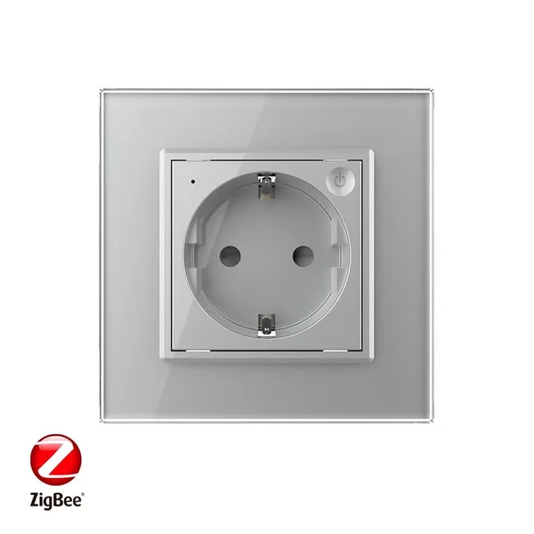 Розетка электрическая ZigBee (Wi-Fi) с заземлением защитными шторками 16A 1 пост Серая Livolo — фото 2