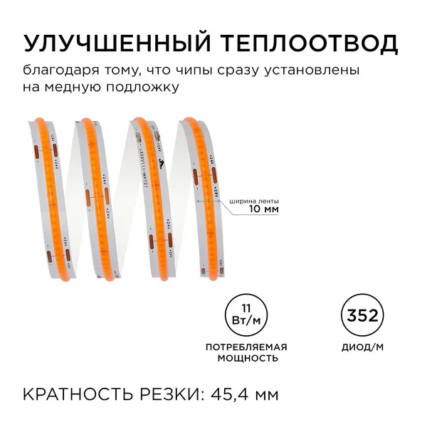 186ОО Общее освещение светодиодной лентой 3м, 24В, 11Вт/м, COB, 352д/м, IP20, роз. Apeyron — фото 6