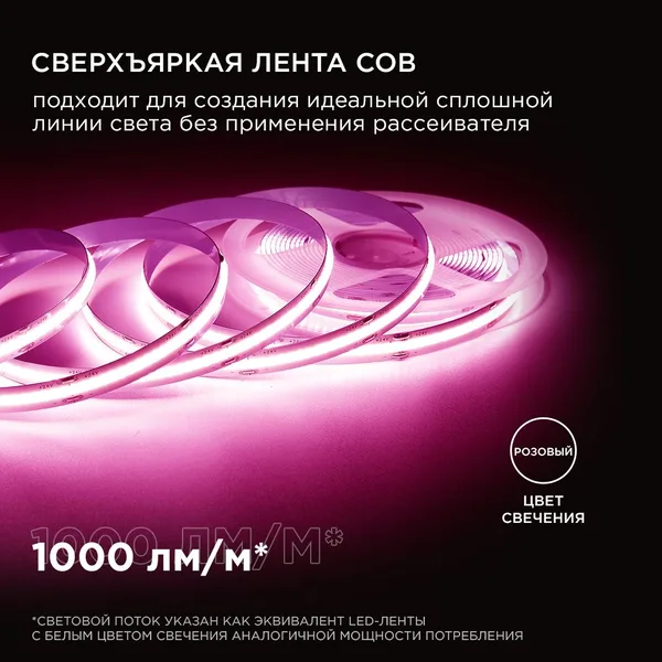 186ОО Общее освещение светодиодной лентой 3м, 24В, 11Вт/м, COB, 352д/м, IP20, роз. Apeyron — фото 3