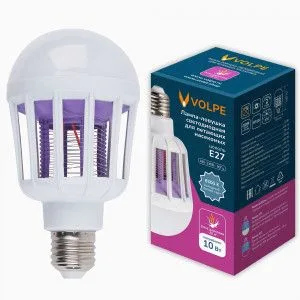 Лампа антимоскитная (св-к) св/д 10W E27 ловушка 2реж 6500K+UV матов Volpe