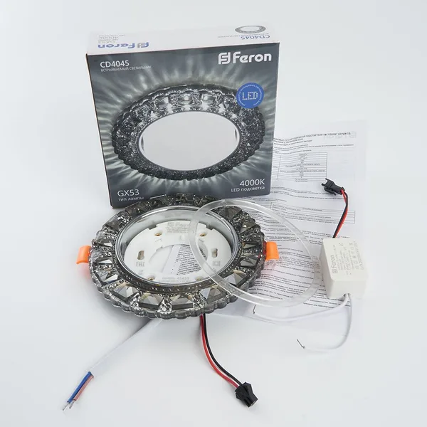 Светильник встр. с белой LED подсветкой 4000К Feron CD4045 потолочный GX53 без лампы, серый, хром — фото 6