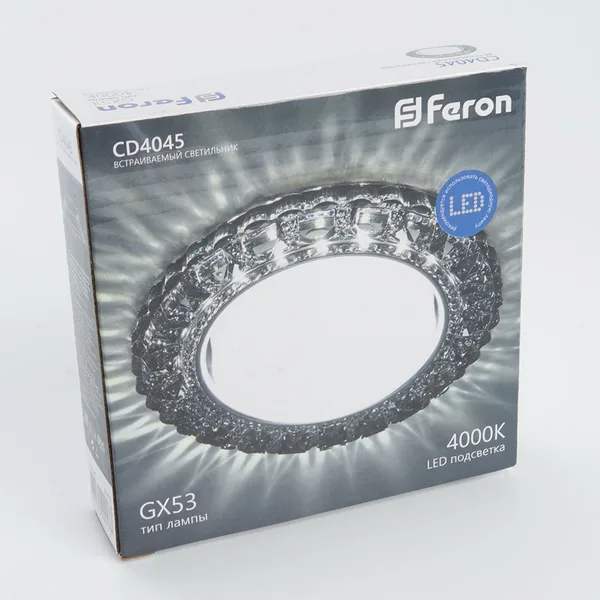 Светильник встр. с белой LED подсветкой 4000К Feron CD4045 потолочный GX53 без лампы, серый, хром — фото 2