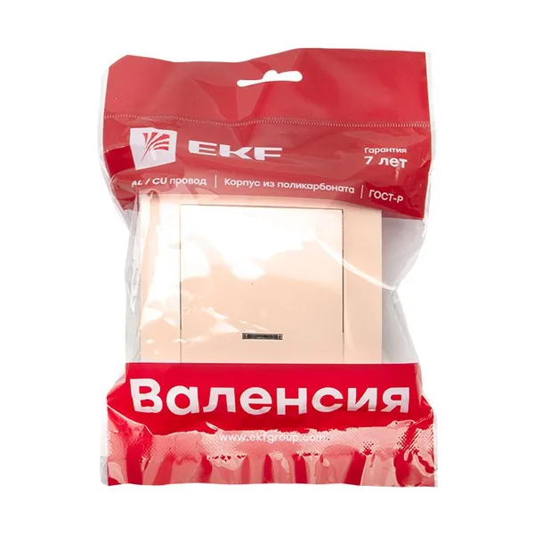 Валенсия Выключатель 1-кл, 10А кремовый с индикатором EKF — фото 2