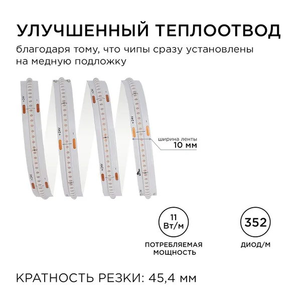 193ОО Общее освещение светодиодной лентой 5м, 24В, 11Вт/м, COB, 352д/м, IP20, син. Apeyron — фото 6