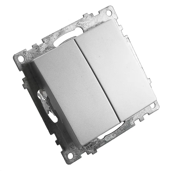 Выключатель 2-клавишный (механизм), STEKKER GLS10-7104-03, 250V, 10А, серия Катрин, серебро — фото 8