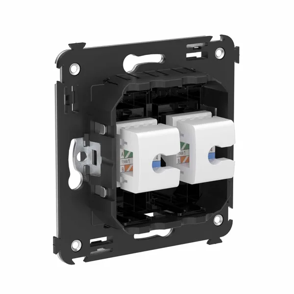 Компьютерная розетка RJ-45 без шторки в стену, кат.6А двойная, "Avanti", "Черный квадрат" DKC — фото 3