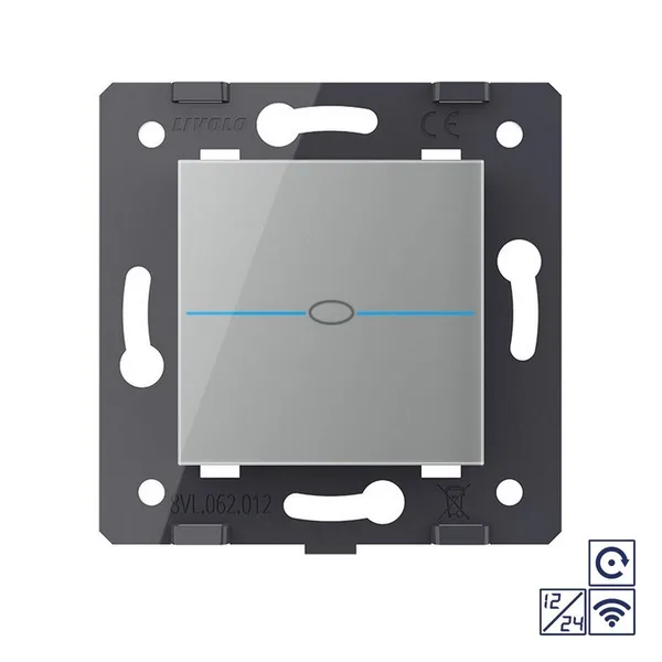 Одноклавишная сенсорная кнопка Quadro 12/24В с радиоупр., цвет серый (механизм) Livolo — фото 2