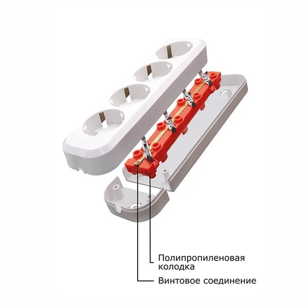 Розетка переносная разборная 2-местная б/з STEKKER, PST10-200-20, 250В, 10A, IP20，белый — фото 2