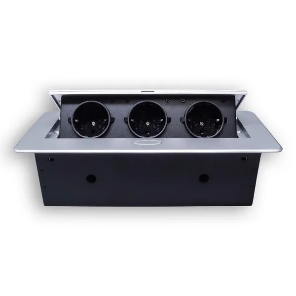Розетка горизонтальная выдвижная 3 Euro 16A RocketSocket, проводка, цвет серый LIVOLO — фото 2