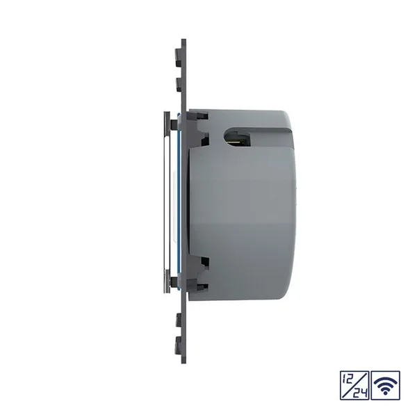 Двухклавишный сенсорный выключатель Quadro 12/24В с радиоупр., цвет черный (механизм) Livolo — фото 3