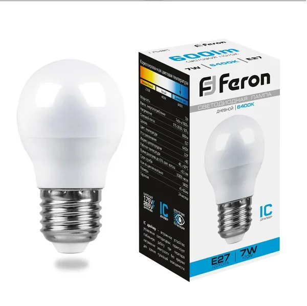 Лампа светодиодная Feron LB-95 Шарик E27 7W 6400K — фото 2